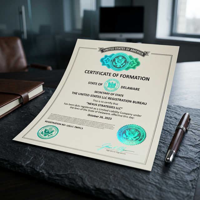 Documento oficial de registro LLC USA